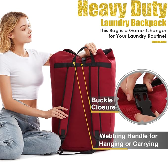 Extra Large Laundry Bag 115L, College Dorm Room essentials, Laundry Backpack Bag for College, Red Laundry Bag Backpack, Heavy Duty Laundromat Bags, Portable Laundry Duffle Bag for Camping, Apartment