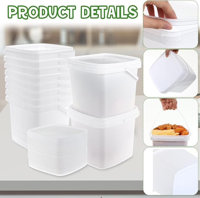 Mifoci 12 Pcs 5 Qt/ 169 Oz/ 5 L Plastic Food Containers, 1.24 Gallon Ice Cream Buckets with Lids and Handle Reusable Square Deli Containers Freezer and Microwave Safe for Kitchen Food Drinks Storage