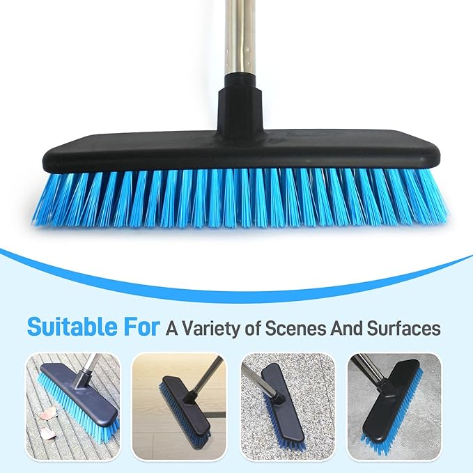 Deck Brush with Retractable Long Handled Floor, Floor Scrub Brushes, Heavy-Duty Push BroomBrush, 55" Brush Stiff Bristle Scrubbing Brush for Cleaning Bathroom Kitchen Carpets Garage and Tiles