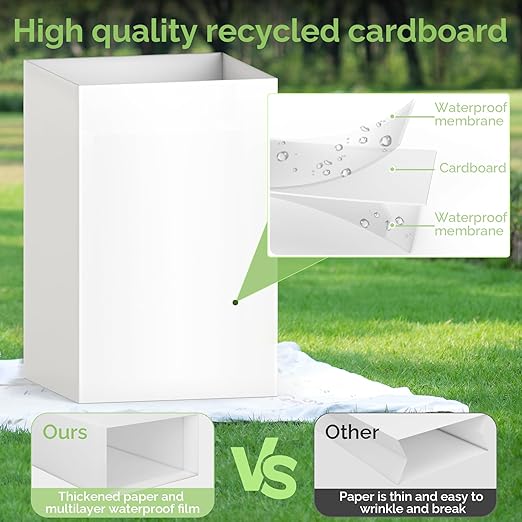 4 Pack Extra Large Disposable Trash Cans, Reusable Portable Garbage Can, 30 Gallon (30" H x 14" W x 14" D), Extra Thick Recycled Cardboard Portable Garbage Can and Recycling Bins,White