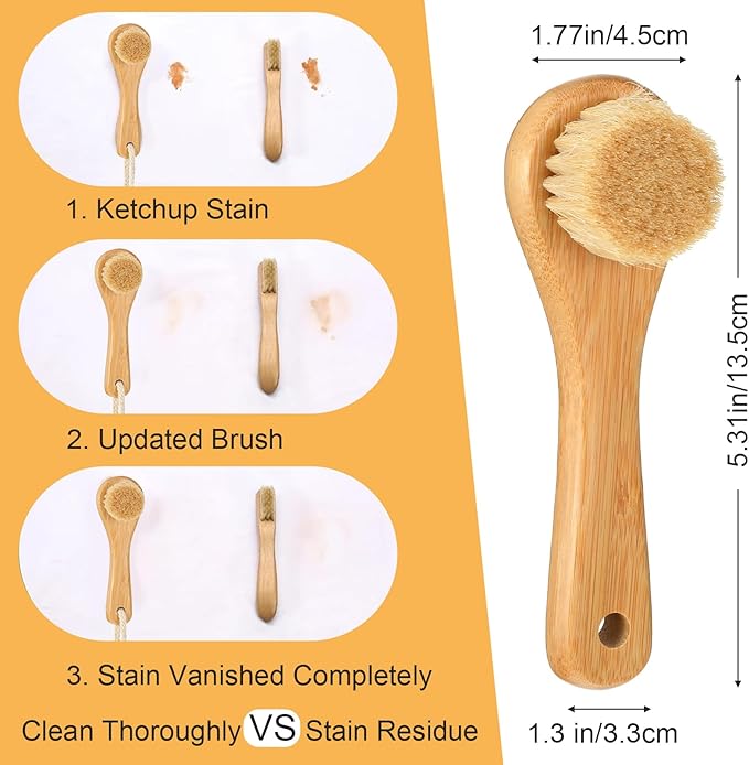 Laundry Stain Brush Laundry Brush for Stains on Clothes Natural Boar Bristle Cleaning Brushs Removes Toughs Stains from Fabrics Without Damages