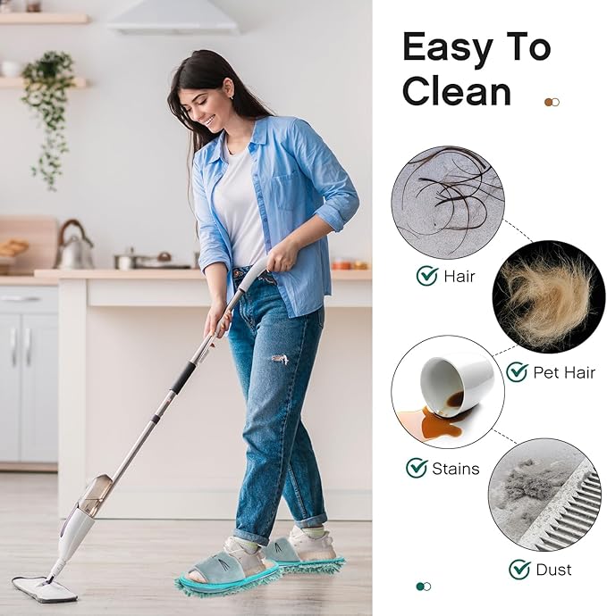 HooLing 2 Pairs Mop Slippers Microfiber Cleaning Dusting Unisex House Washable Mopping Slipper Household Tools for Wood Floor Dust Dirt Tool (Men's 7-9, Women's 8-10,Rose Red, Green)