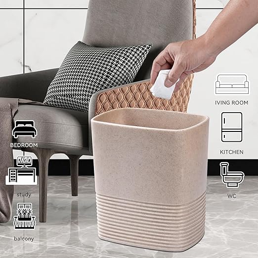 Beige Sand Stone Small Bathroom Trash Can 2 Gal(7 Liter), Heavy Sturdy Small Kitchen Garbage Can,Living Room Bedroom Trash Can, Decorative Wastebasket for Home, Garden, Office, Perfect for Toilet Side