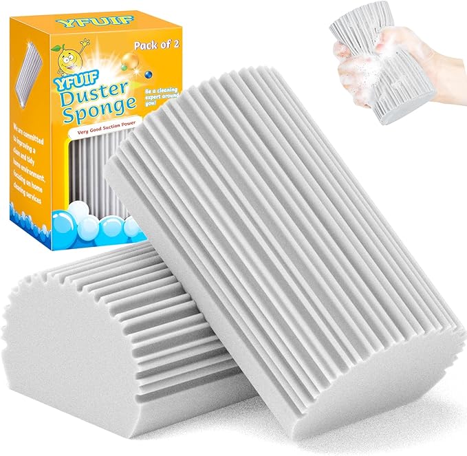 2-Pack Damp Clean Duster Sponge, Magic Sponge Eraser Baseboard Cleaner Tool, Dusters for Cleaning Blinds, Glass, Vents, Railings, Mirrors,Window Track Grooves and Faucets