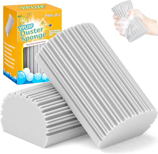2-Pack Damp Clean Duster Sponge, Magic Sponge Eraser Baseboard Cleaner Tool, Dusters for Cleaning Blinds, Glass, Vents, Railings, Mirrors,Window Track Grooves and Faucets