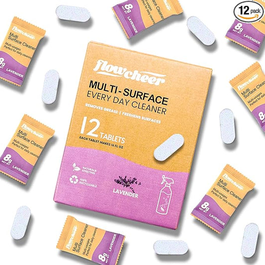 Multi Surface Cleaner Refills -All Purpose Cleaning Tablets-Makes 192 fl oz(12 x 16 Fl oz) Bottles of Spray Cleaner for Household&Kitchen Cleaning-Lavender Scent(Not Included Bottles)