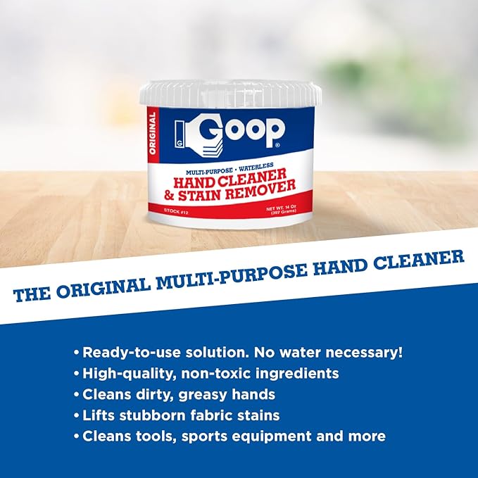 GOOP Multi-Purpose Hand Cleaner- Waterless Hand Degreaser, Laundry Stain Remover - NonToxic and Biodegradable Cleaner Remove Dirt, Oil, Paint, Ink, and Clothes Stains Original, 14oz Pack of 1