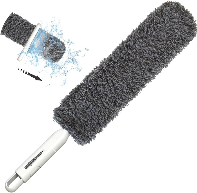 Microfiber Duster, Dusters for Cleaning, Hand Duster with Washable Head, Feather Dusters for Cleaning Cobweb, Blinds, Furniture, Cars-Gray