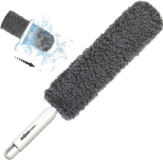 Microfiber Duster, Dusters for Cleaning, Hand Duster with Washable Head, Feather Dusters for Cleaning Cobweb, Blinds, Furniture, Cars-Gray