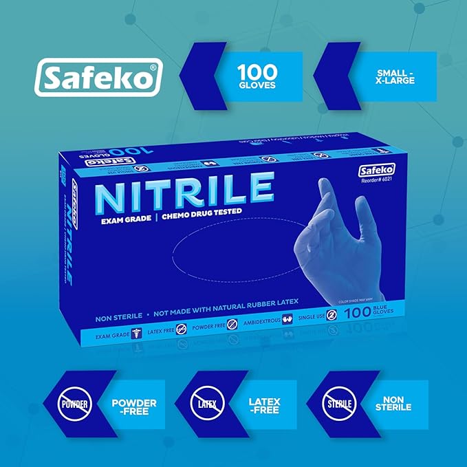 Nitrile Exam Gloves, Latex-Free Powder-Free Non-Sterile Disposable Gloves, For Medical, Cleaning, And Kitchen Prep