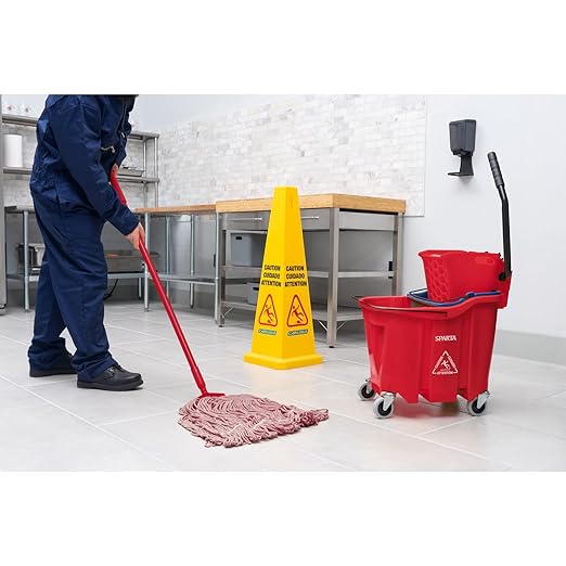Carlisle FoodService Products Mop Bucket with Side-Press Wringer & Soiled Water Insert for Floor Cleaning, Restaurants, Office, And Janitorial Use, Polypropylene, 35 Quarts, Red