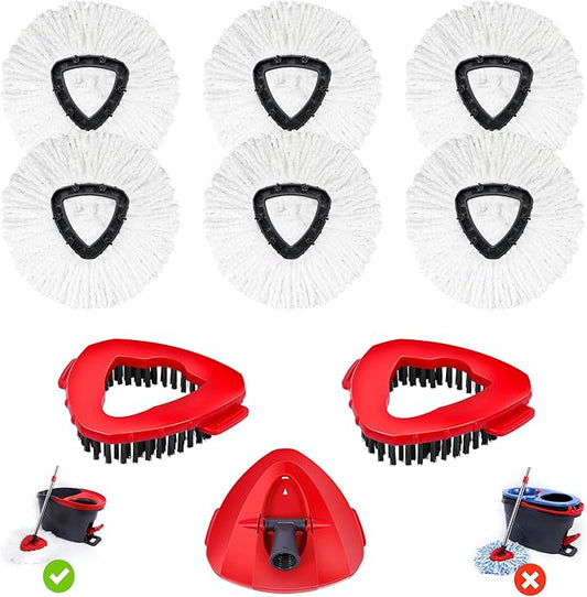 6 Pack Mop Replacement Heads Compatible with Oceda EasyWring 1-Tank System - Includes 2 Mop Scrub Brush Head, Microfiber Mop Refills, Easy Cleaning Mop Head Replacement（White)