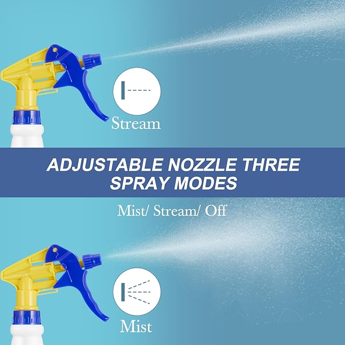 Eccliy 20 Pack 16oz Empty Spray Bottles, Leakproof Cleaning Bottles with Measurement and Adjustable Nozzle for Housekeeping, Commercial Use(Cylinder,Blue Yellow Spray Head)