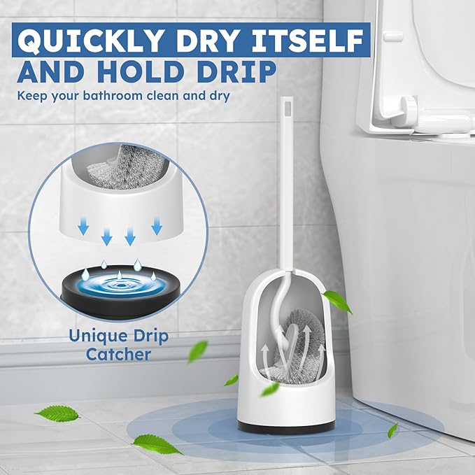 Toilet Brush, 2 Pack Toilet Brush and Holder Set with Durable Curved BristlesToilet Scrubber, Toilet Bowl Brush with Extra Long Handle,Toilet Cleaner with Caddy for Bathroom Deep Cleaning