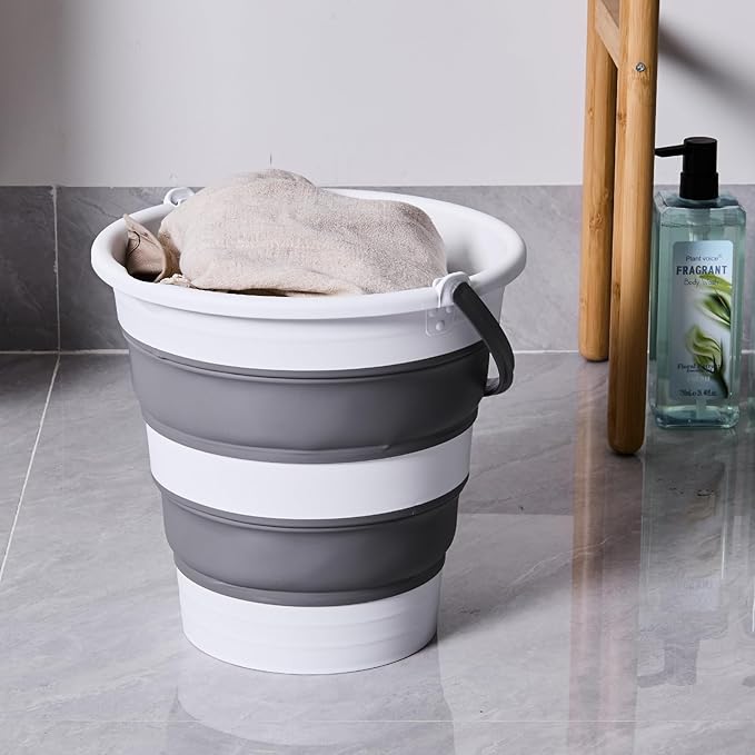 10L /2.6 Gal Large Collapsible Bucket with Handle - Portable Silicone Mop Bucket for Cleaning, Camping, Car Washing - Space-Saving for Outdoor, Fishing, Household – Pair of Silicone Gloves for Free