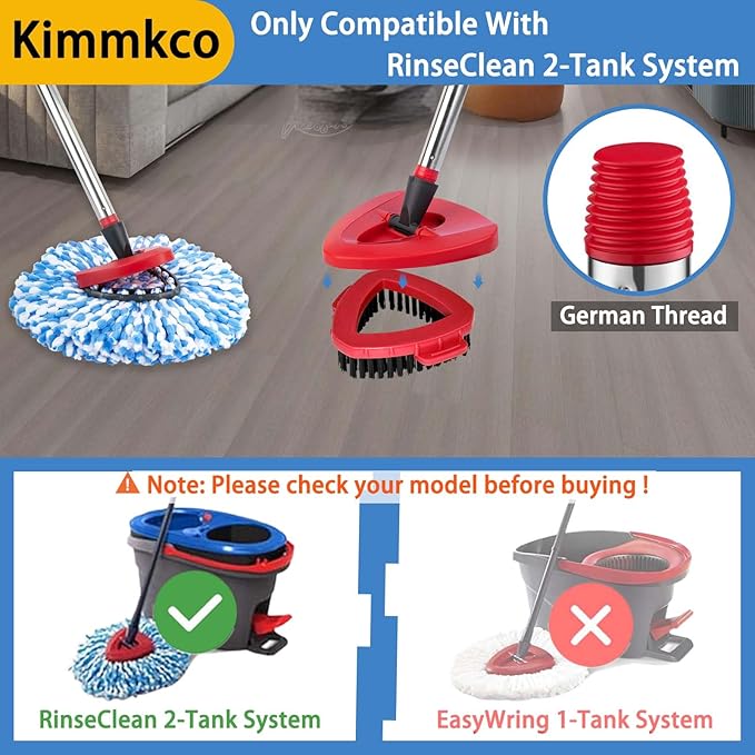 Small Spin Mop Replacement Head for O Cedar RinseClean 2-Tank System, 4 Fluffy Microfiber Mop Refills with 1 Small Base & 1 Scrubber Head & 30-58in Mop Handle, Deep Clean, Machine Washable