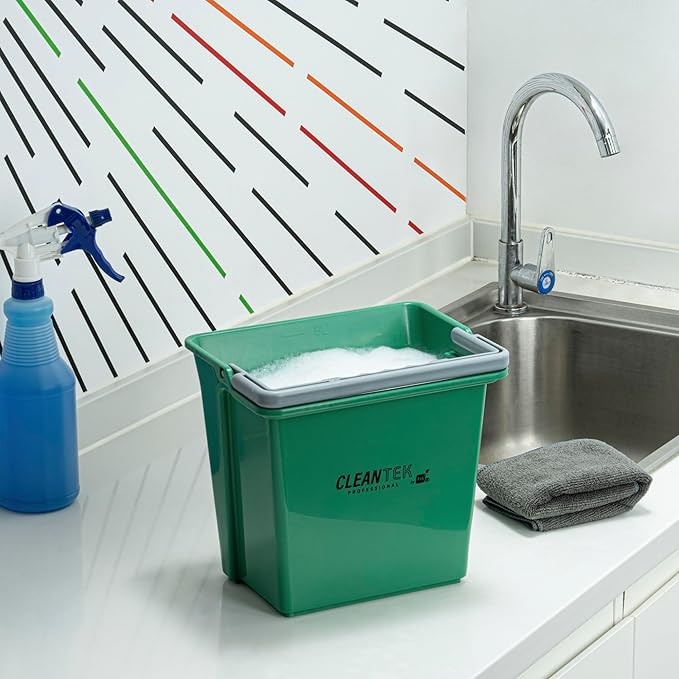 Restaurantware-Clean Tek Professional 6 Quart Cleaning Bucket, 1 Utility Pail with Handle - Heavy-Duty, Portable, Green Plastic Washing Pail, Perfect for Household, Outdoor, Car Wash and More
