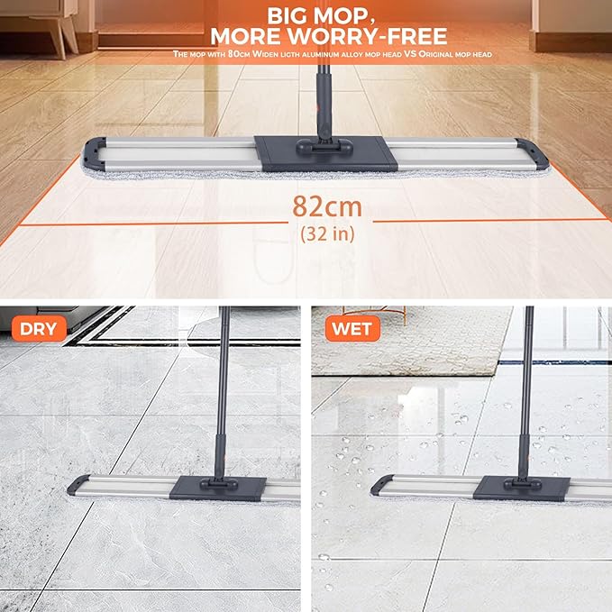 Dust Mop for Hardwood Floors 36" Commercial Industrial Cotton Floor Dust Mop with Extra 3 Mop Refill Pads 61 Inch Long Handle for Cleaning Office Garage Hardwood Warehouse Factory Mall Deck