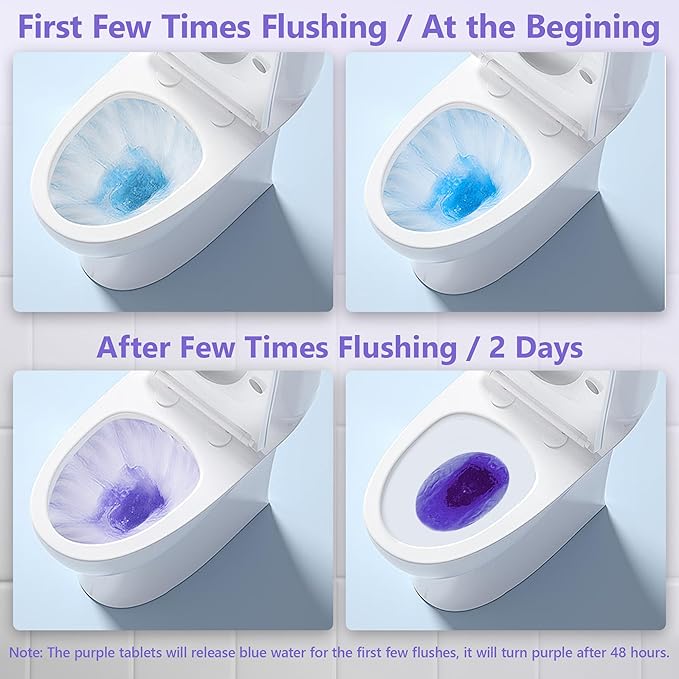 Toilet Bowl Cleaner Tablets, Automatic Toilet Bowl Cleaners, Long-Lasting Toilet Tabs Drop in Tank for Deodorizing & Descaling, Purple, 20 Packs