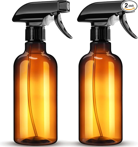 DIYSELF Spray Bottle for Cleaning Plastic Spray Bottles 16 oz 500ml Squirt Bottles for Liquids Amber Clear Spray Bottles for Cleaning Empty Plastic Spray Bottle for Home and Garden (2 Pack)