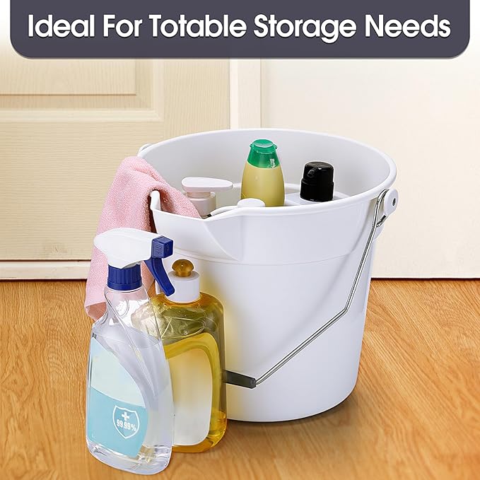 6 Pcs 2.5 Gallon Bucket for Cleaning Plastic Heavy Duty Clean Bucket with Handle and Spout Industrial Storage Container (White)