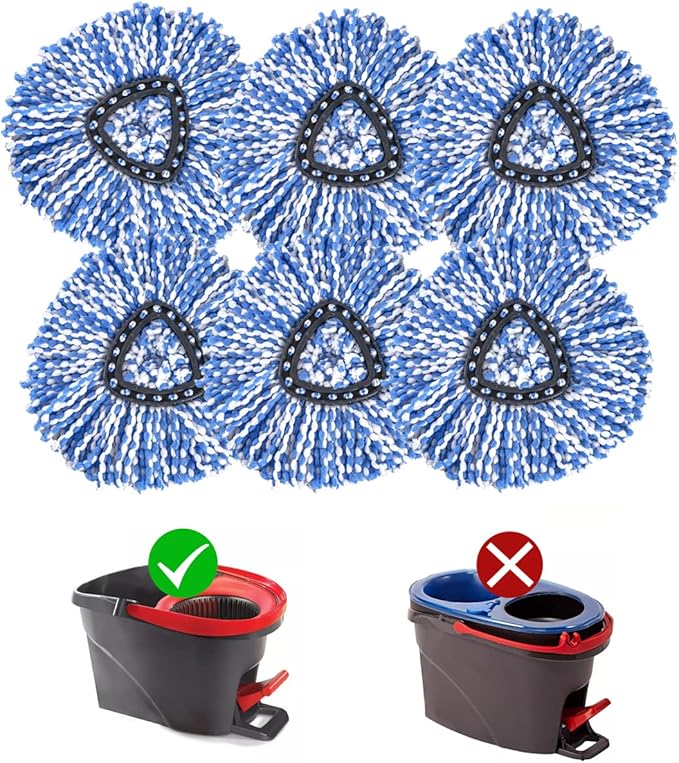 Matthew Cleaning 6Pack Blue Microfiber Spin Mop Replacement Head Compatible with EasyWring Spin Mop Replace Head-EasyWring High Absorbency,Machine Washable, Microfiber Spin Mop Refills