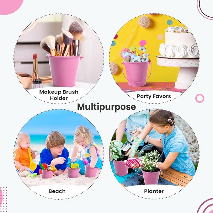 Small Metal Buckets with Handle 6 Pcs – Galvanized Bucket Leak Proof & Rust Resistant 20 fl oz Capacity - Best for Party Décor, Organizing & Decorating Classrooms (Pink, Small 4.3" Top)