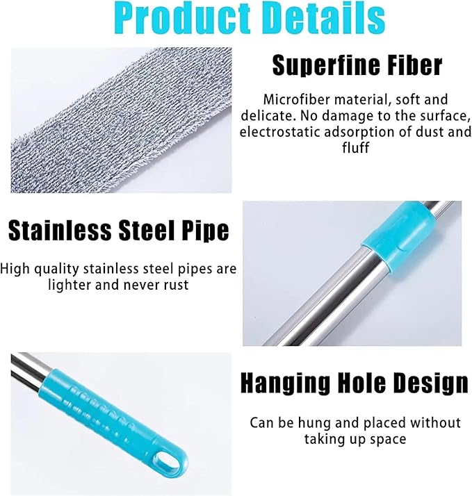 Retractable Gap Dust Clean Under Appliance Microfiber Duster Dust Cleaning Brush with Extendable 3 Pole (31.5''-59.1''),Bendable Removable Washable Gap Dust Cleaner for Sofa Bed Furniture Bottom