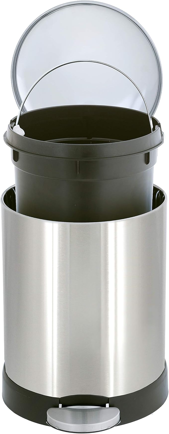 GLAD Small Trash Can, 1.2 Gallon | Round Stainless Steel Garbage Bin with Soft Close Lid & Step Foot Pedal | Metal Waste Basket with Removable Inner Bucket, Stainless