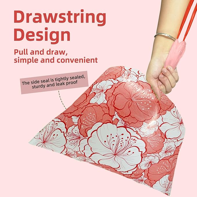 13 Gallon Trash Bags Drawstring, 50 Count Tall Kitchen Trash Bags, Sturdy Large Trash Bags, Plum Blossom Printed Garbage Bags 13 Gallon Tall Kitchen, Tear Resistant Kitchen Garbage Bags for Kitchen