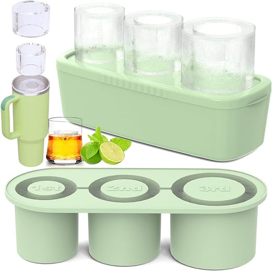 Ice Cube Tray for Tumbler Cup 30Oz-40Oz, 3 Pcs Silicone Cylinder Ice Mold with Lid and Bin for Freezer, Easy Fill and Release Ice Maker for Whiskey, Cocktail BPA-Free