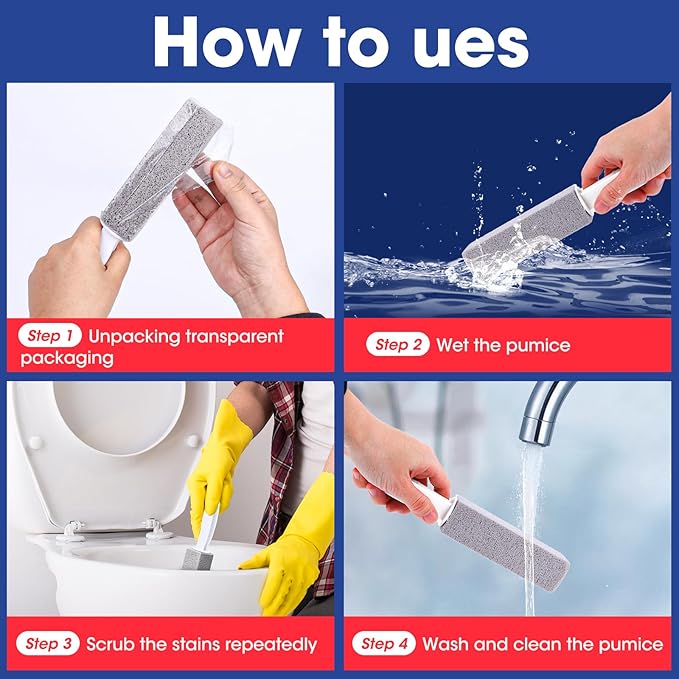 AZEN 10 Pack Pumice Stone for Cleaning, Pumie Scouring Stick with Handle, Pumice Stone Toilet Bowl Cleaner, Hard Water Stain Remover for Toilet, Bathroom, Kitchen Sink, Grill