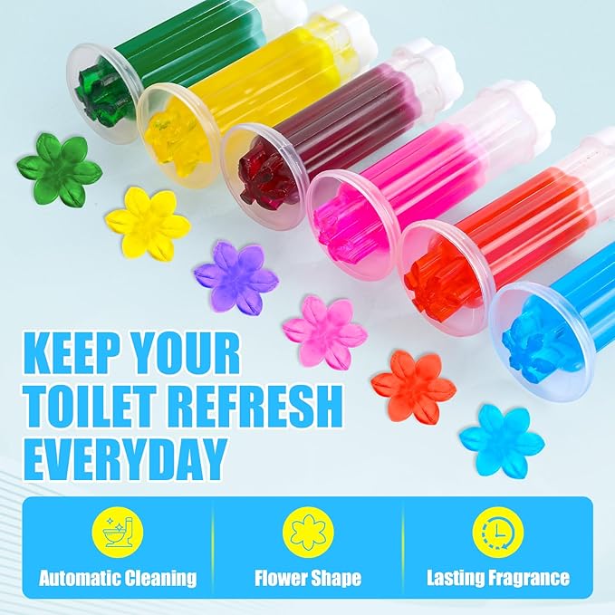 6 Pack Toilet Gel Stamp, 72 Stamps 6 Kinds Of Scent Toilet Bowl Cleaner Gel, Long-Lasting Flowers Shaped Bathroom Freshener, Keeps Toilet Fresh Fragrant and Clean