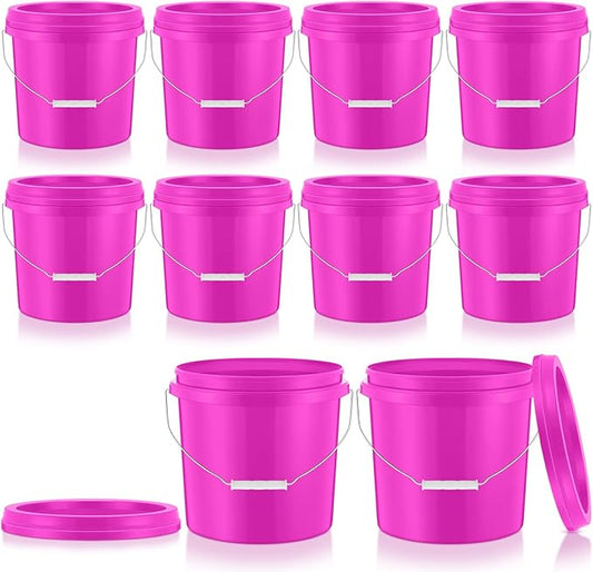 Tioncy 10 Pcs 2 Gallon Plastic Bucket with Lid Heavy Duty 2 Gallon Bucket Pail with Lid Handle for Storage Container Home Household Cleaning (Pink)