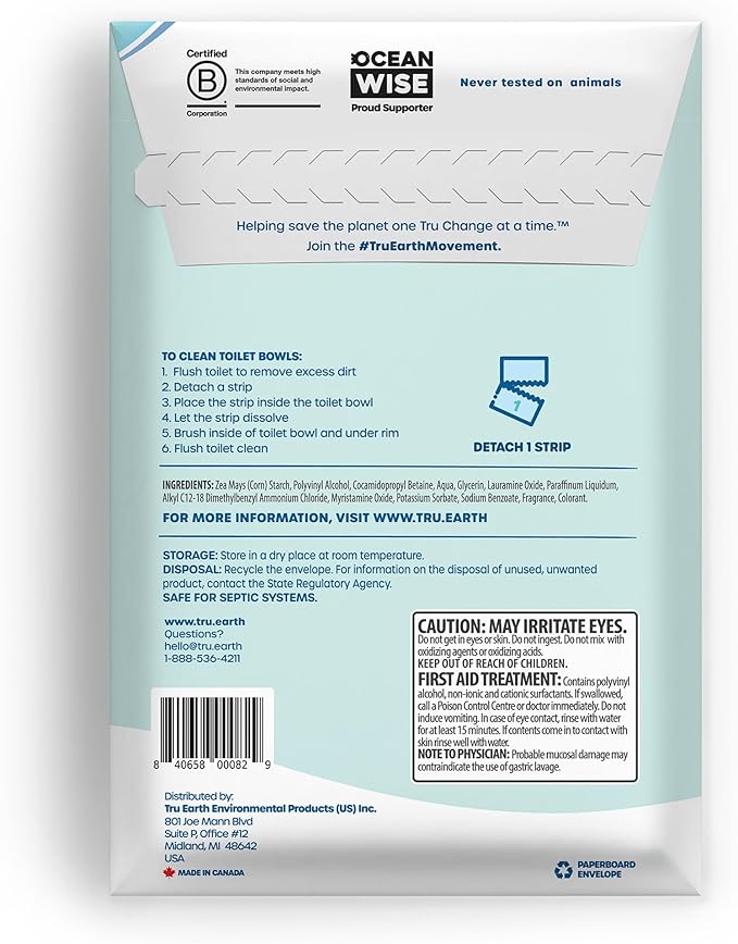 Tru Earth Toilet Bowl Cleaner Eco-Strips | Plastic Jug-Free, Septic-Safe for Cleaning | Easy to Use | 24 Strips