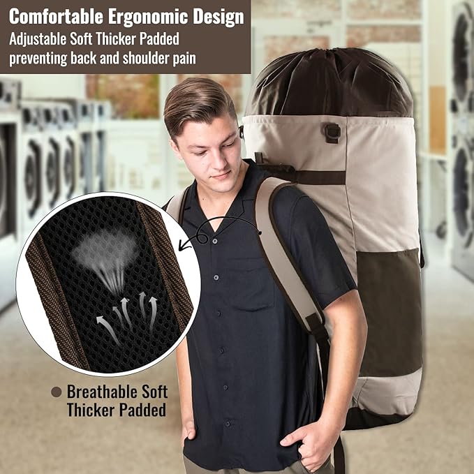 Laundry Bag Backpack, 125L Extra Large Travel Laundry Bags with Shoulder Straps, Adjustable & Extendable Design, Laundry Hamper Bag with 3 Pockets for Laundromat, College, Travel, Camping