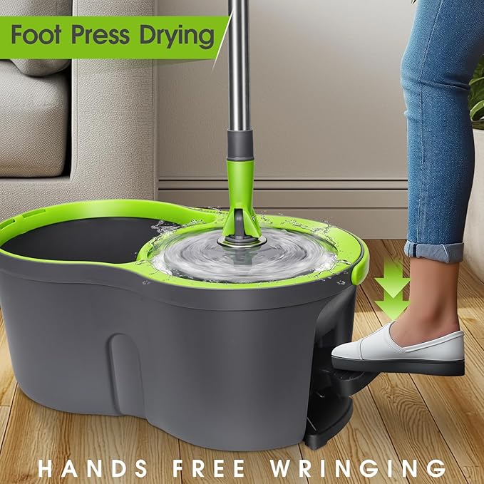 Spin Mop Bucket System,Masthome Pedal Spin Mop and Bucket with Wringer Set,EasyWring Microfiber Mop with 3 Mop Pads,360°Spinning Floor Cleaning System - Home & Office Suitable