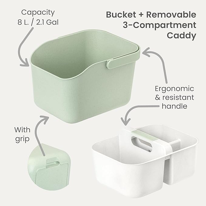 Vigar Zeroline Bucket Organizer, Multipurpose Caddy Organizer with Handle, 3 Compartment Bathroom Organizers and Storage for Home, Turquoise, Grey