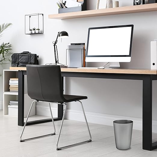 Mini Waste Basket - Durable Small Plastic Garbage Trash Can Bin - Lidless Open-Top Rectangular Slim Profile for Compact Spaces - Suitable for Home, Bathroom, Office, Bedroom & More, Silver Brushed