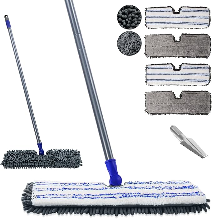 Masthome Microfiber Mops for Floor Cleaning,Dust Mop with 4 Reusable Pads,Flat Flip Mops for Wet & Dry Use,Professional Microfiber Mop for Hardwood, Laminate,Tile Floor Cleaning-1 Scraper