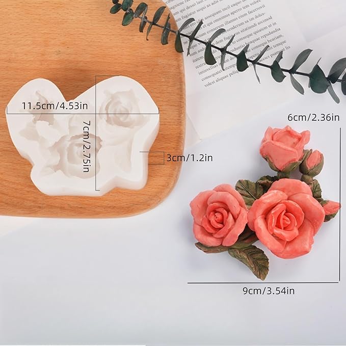 3D Flower Bouquet Candle Soap Silicone Molds Fondant Chocolate Candy Cake Decorating Mould Resin Clay Baking Pastry Tools (Rose)