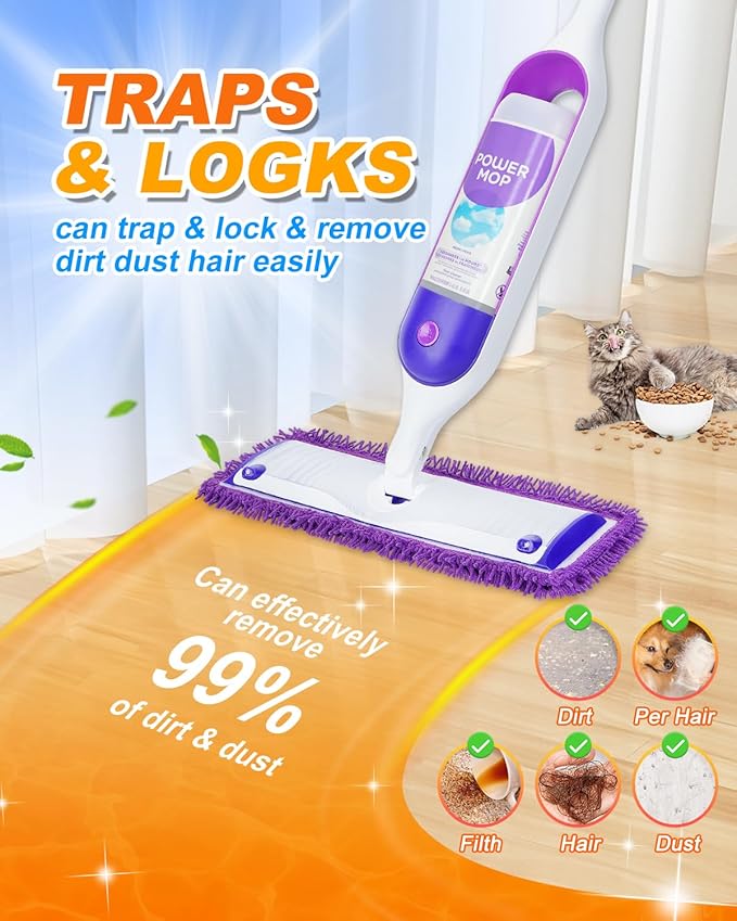 Reusable Power Mop Refill Pads Compatible with Swiffer PowerMop, Microfiber Power Mop Pads for Hardwood Floor Cleaning, 3 Pack