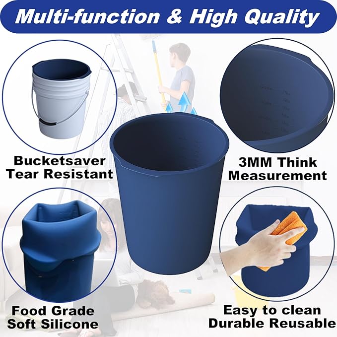 5 Gallon Reusable Bucket Liner, Time Saving Concrete Tools Durable Silicone Bucket Insert, Food Grade Container for Food Storage, for Paint, Thinset, Ice, Slime, Cleaning, Wall Patch Compound (Blue)