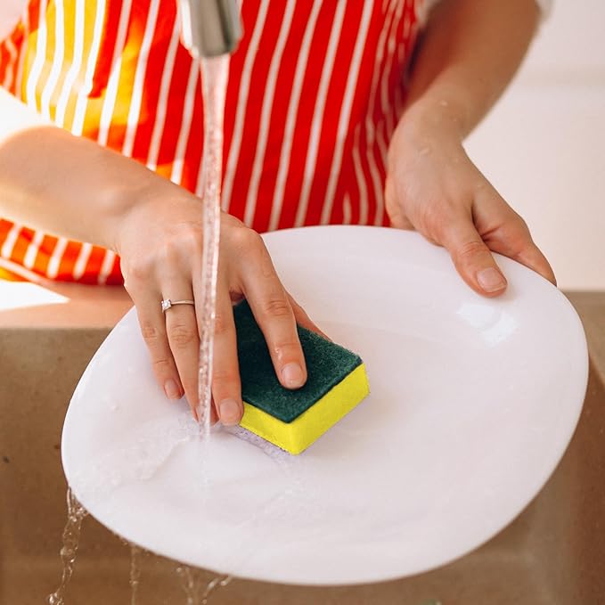 DecorRack 40 Count Non-Scratch Cleaning Scrub Sponges, Dual-Sided Heavy Duty Kitchen Sponges for Dishes, Cleaning Household, Bathroom, Car Wash - Yellow (Pack of 40)