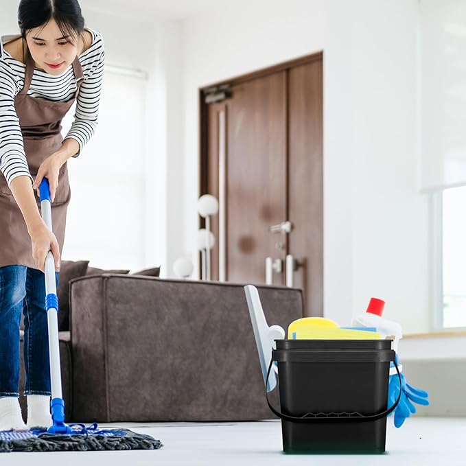 4 Pcs Plastic Bucket 5 Quart Square Bucket Utility Small Pail with Handle Sturdy Pail Organizer for House Cleaning Storage Livestock Feeding Car Washing Food Storage, No Lids(Black)