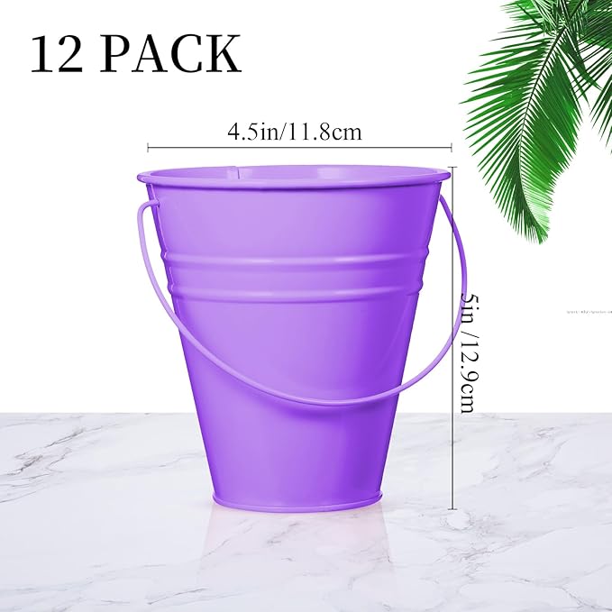 Sadnyy 12 Pack Metal Buckets with Handle, Galvanized Bucket 4.5 x 5 Inch Basket Bucket Party Supplies, Crafts for Christmas Halloween Candy Bars Vase Crafts(Rainbow Color)