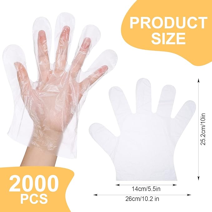 Hoolerry 2000 Pcs Disposable Plastic Gloves for Cooking Food Prep Clear Service Safe Kitchen Gloves for Food Handling Household Cleaning Party Celebration, One Size Fits Most