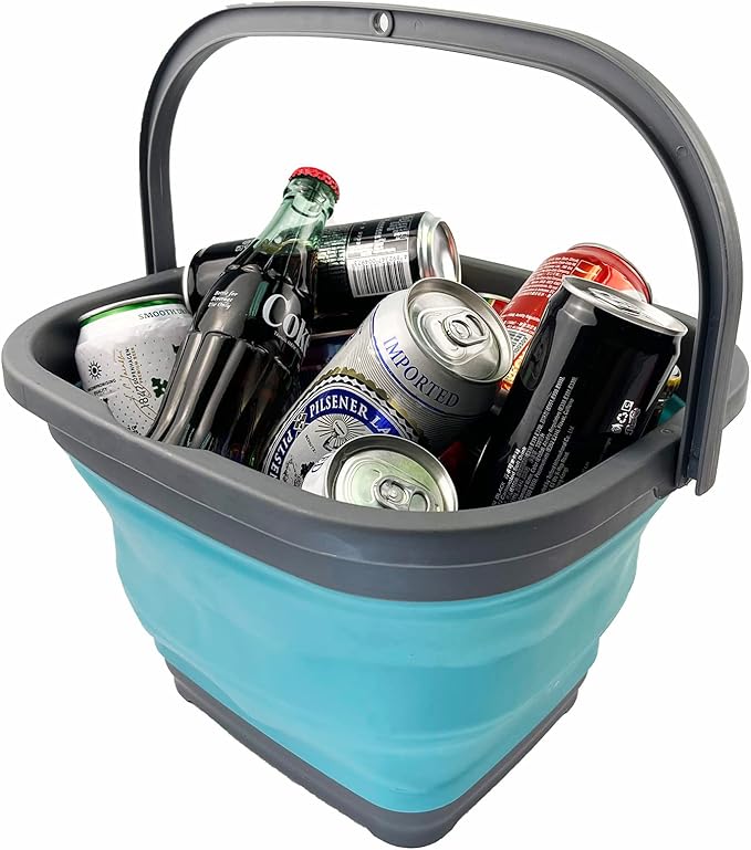 SAMMART 10L (2.6 Gallon) Collapsible Rectangular Handy Basket/Bucket (Grey/Crystal Blue)