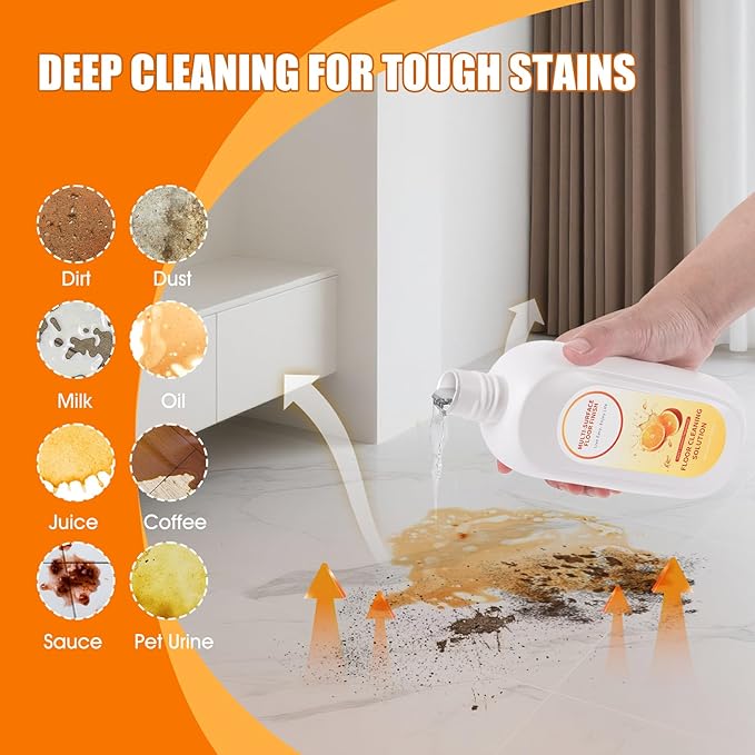 Floor Cleaning Solution Compatible with Tineco iFLOOR Series, All Robot Vacuums & Wireless Wet-Dry Mops, 4 Bottle Floor Cleaner Refill, Orange Scent