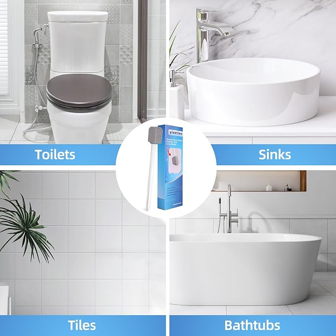 Pumice Stone Toilet Cleaner with Long Handle Pumice Stone Toilet Bowl Cleaner Rust and Grease Stain Clean Suitable for Toilets Bathroom Sink,BBQ 2Handle and 10Pumices Stones(Gray)
